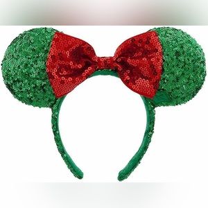 Minnie Mouse Christmas Holly Mistletoe Green and Red Sequin Ears, Disney